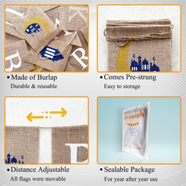 Uniwish Ramadan Mubarak Banner Burlap Bunting Garland Ramadan Decorations for Home Mantle Fireplace Decor Eid Mubarak Party Supplies Islamic Muslim Holiday Photo Props