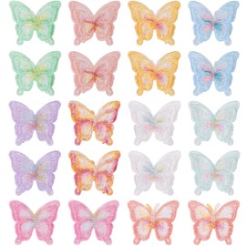 20 Pcs Butterfly Lace Trim, Lace Butterfly Patches 10 Colors Double Layer Organza Embroidered Butterflies Applique Patch Sew on Butterfly Decorative Patch for Clothing Lace Butterfly for Wedding Hair