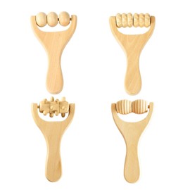 4 Pieces Handheld Massager, Manual Massager, Wooden Massager, Roller Massager, Suitable for Waist, Legs, Neck