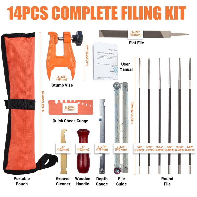 karvayna Universal Field Chainsaw File Kit, 14pcs Chain Saw File