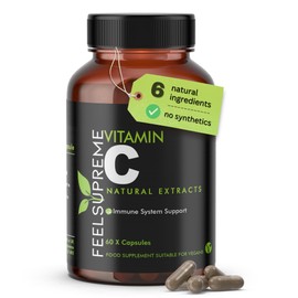 100% Natural Vitamin C 60 High Strength Food State Non-Synthetic Capsules Supplement Immune System Support No Nasty Fillers or Binders