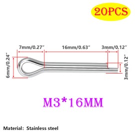 Qrity Pack of 20 Stainless Steel Cotter Pins, M3 x 16 mm Spring Cotter Pins, Safety Cotter Pins, Spring Cotter Pin Clips for Agriculture, Industry, Construction