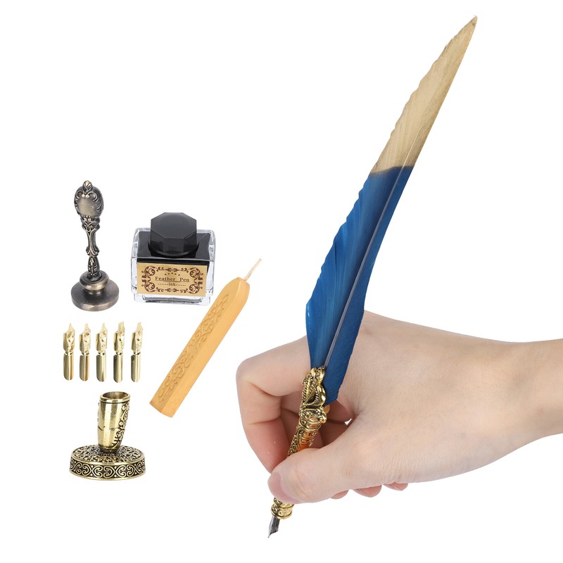 Quill Pen Set Feather Writing Drawing Dip Pen Students Teacher
