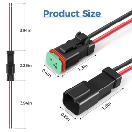 6 Kit Deutsch DT 2 pin Black Male Female Wiring Harness Deutsch Pigtail 2 Wire Way Waterproof Automotive Electrical Connector 16 AWG with Heat Shrink Tubing