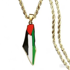 Palestine Map Pendant Necklace, Stainless Steel Chain, Multicolor，Peace Pendant (Gold)