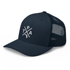 Retro Tampa Bay Trucker Hat Mesh TPA Cross Trucker Cap Navy