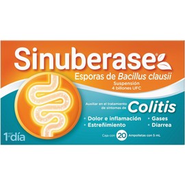 Sinuberase suspensión probioticos Bacillus Clausii 4 billones de UFC, 20 ampolletas.