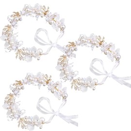 YIQXKOUY 3 Pieces Flower Girl Headpiece Hair Accessories Gold Wedding Headband for Girls White Flower Pearl Headband for Birthday Wedding Party for Girls and Women