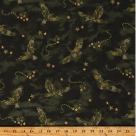 Fields Fabrics Cotton Bald Eagles Metallic Stars Green Camouflage Fabric Print by Yard D773.33