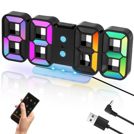 Zaxiva 3D LED Digital Alarm Clock, Table Clock, Digital Clock with Snooze Function, Digital Wall Clock with Remote Control, 12/24 Hours Display, 4 Brightness Adjustments, 14 RGB Colour Changing, Black