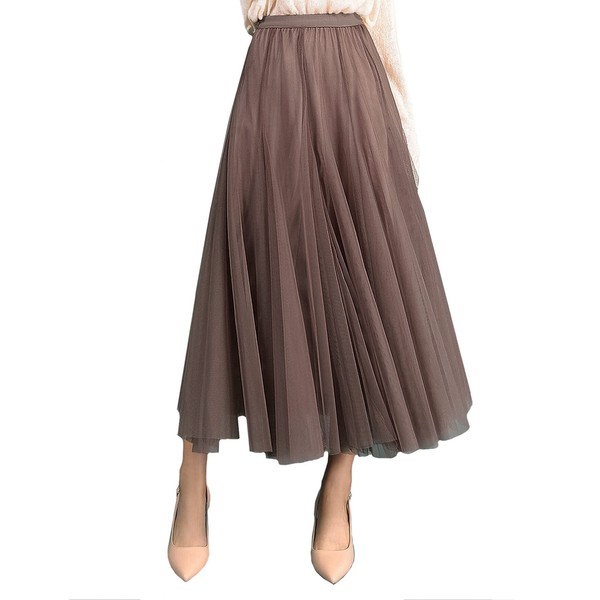 FEOYA Womens Long Tulle Skirt Pleated A Line Layered Tutu