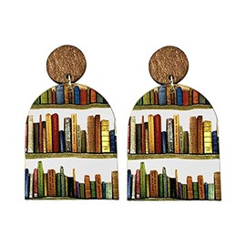Classic Resin Stack of Books Shelves Drop Dangle Earrings Acrylic Bookcase for Women Creative Librarian Teacher Novel Graduation Jewelry-A