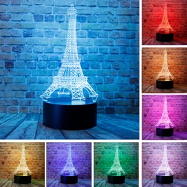 Eiffel Tower 3D LED Visual Acrylic Night Light with Remote 7 Colors Change Dimmable USB Powered Bedroom Decoration Table Lamp Birthday Christmas Paris Fashion Style Gift for Child Baby Kids