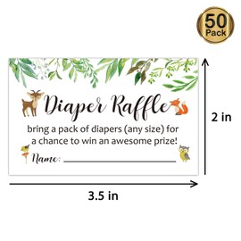 50 Pack Diaper Raffle Tickets for Baby Shower, Woodland Baby Shower Game Invitations Insert for Boy Girl, Bring a Pack of Diapers to Win Favors, Baby Shower Diaper Raffle Lottery Insert Cards.