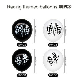 WODJR 40Pcs Racing Car Balloons Checkered Balloons Racing Car Party Decorations Black White Balloons Checkered Flag Balloons Racing Car Latex Balloons for Racing Car Birthday Party Decorations