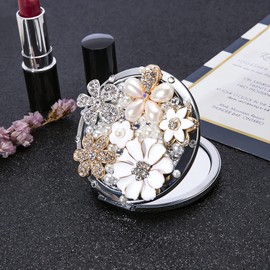 Amanman Compact Mirror 1x/2x Magnification Pocket Mirror for Women Portable Mirror 3inch Cute Small Mirror Travel Makeup Mirror (Daisy)