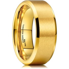 King Will 8mm Basic Wedding Ring For Men Gold Electroplated Tungsten Ring with Brushed Matte Surface Smooth Beveled Edge Comfort Fit? 8