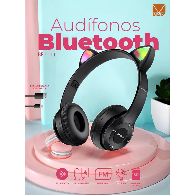 Maíz Audifonos Bluetooth Diadema Inalambricos Radio Manos Libres Color Negro