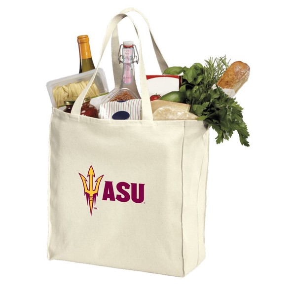 Reusable Arizona State University Grocery Bags or ASU Shopping Bags Natural Cotton