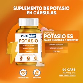 Potasio 60 Cápsulas con Citrato De Potasio Con Cúrcuma Y Jitomate | Suplemento de Uso Diario para el Sistema Muscular Y Nervioso | Vitaminas para muje