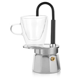 MVPLUE-Mini Express Swiss Single Tube Moka Pot Aluminum Silver，Moka Set includes One Double Wall 3oz Cup,Enjoy delicious coffee in no time