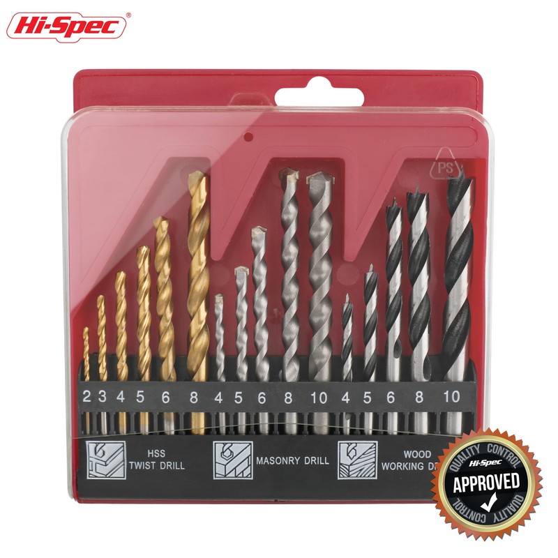 Hi-Spec 16pc Compact Multi Steel Drill Bit Box Case Set.
