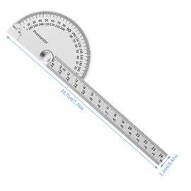 Protractor with Ruler, Goniometer Ruler, Stainless Steel Protractor, Protractor Angle Ruler, Protractor with Round Head for Students, Engineer, Architectural Design, Carpentry