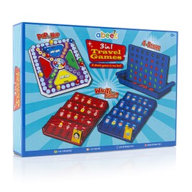 abeec 3 In 1 Travel Games – 3 Classic Travel Games For Kids In 1 Box: Pop And Hop, 4 To Score And What’s Their Name – Travel Board Games For Kids - Travel & Pocket Games - Holiday Essentials
