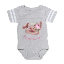 CafePress Cute Pig Pork Vegan Animal Cute Infant Baby Football Bodysuit Heather Gray