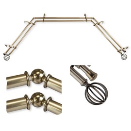 A&F Rod Decor - Wireball 13/16" Double Bay Window Curtain Rod - Antique Brass