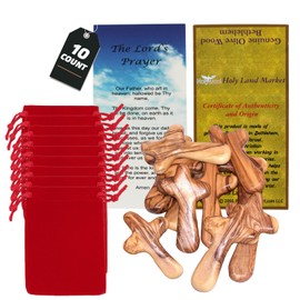 Holy Land Market 10 Olive Wood Comfort Crosses with Velvet Bags & Lord's Prayer Card - Palm Sized Hand Held Cross (4 in) - 10 Packs