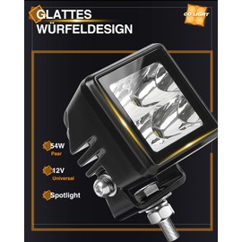 CO LIGHT Pack of 2 54 W Motorcycle LED Additional Headlights, 12 V, 24 V, 6500 K, Square LED Additional Headlights, Compatible with Dirt Bikes, Trucks, ATVs, UTVs