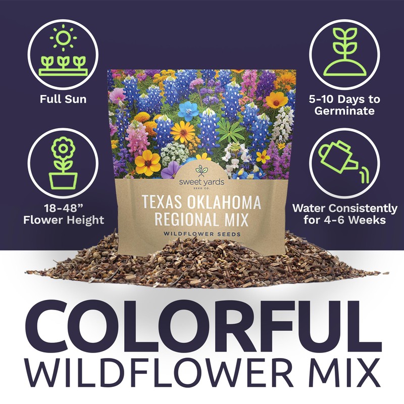 Texas Oklahoma Wildflower Seeds Mixture - Bulk 1 Ounce Packet
