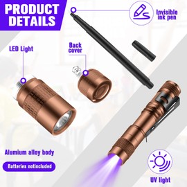 Tegeme 8 Pcs Black Light Markers Set 4 Invisible Ink Pen 4 Mini UV Flashlights Invisible Ink Marker Disappearing Pen for Class Prizes Spy Gift Party Favors(Bronze and Black)