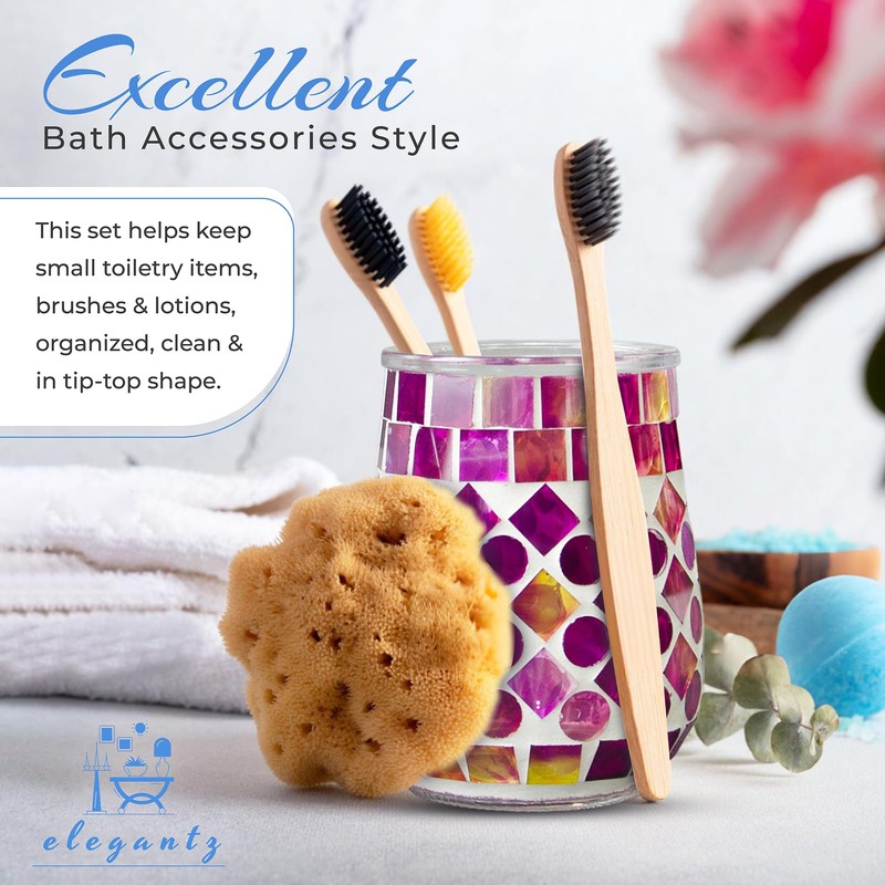 ELEGANTZ Bathroom Accessory Set – Mosaic Bathroom Accessories Set with