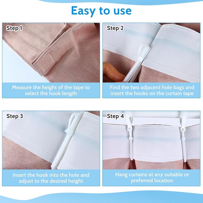 50 Pcs Adjustable Pinch Curtain Hook Clips,70 mm Plastic Curtain