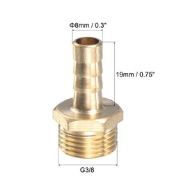 sourcing map Brass Hose Barb Fitting Straight 8mm x G3/8 Male Thread Pipe Connector with Stainless Steel Hose Clamp, Pack of 2