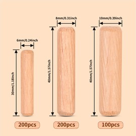 Pack of 500 Wooden Dowels Set 6 mm 8 mm 10 mm, Pieces Wooden Dowels, Wooden Dowel Pins Repair Kit, Suitable for Furniture, Professional Carpenter, DIY, Craft Project, Door, Woodwork