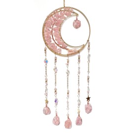 RAGKUU Pink Dream Catcher Wall Decor Crystal Tree of Life Dream Catchers with Stone Pendant Handmade Dreamcatcher Wall Hanging Ornament for Bedroom Living Room Home Decor