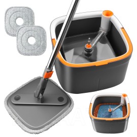 Unbranded Clean&Dirty Separation 360 Spin Mop Bucket Set Wringer Mop Clean Floor Dark Grey