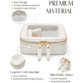 Popvibe Small Cosmetic Bag for Purse Mini Makeup Bag for School Cute Clear Make Up Pouch for Travel Tiny Leather White Make Up Organizer Case for Backpack Toiletry Bag Waterproof Square Pouch with Zipper