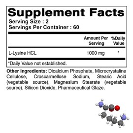 pslalae Double Strength L-Lysine Capsules 1000mg - for Cold Sore and Herpes Relief