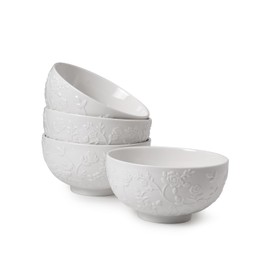 Soup Bowls,Cereal Bowls Set of 4, Decorative Bowls Ceramic Ramen Bowl Embossed Kitchen Dishware Porcelain Dishes for rice,pasta,dinner,breakfast