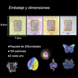 Mythya 200 Calcomanías, Pegatinas holográficas, Mariposa, Ballena, Gato, Jarrón, Luna y Otras Pegatinas de Patrón, Pegatinas Láser, Pegatinas HD a Prueba de Agua para La Electrónica