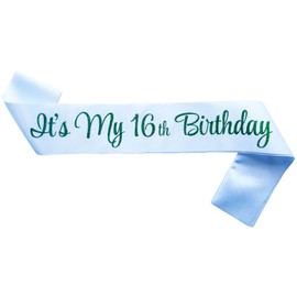 NAUXIUDSJS It's My 16th Birthday Sash, Birthday Sash for Women, Birthday Princess 16th Birthday Gifts Decorations for Happy 16th Birthday Party Favor Supplies,White Green