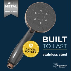 HammerHead Showers® Solid Metal 3-Spray Hand Held Shower Head, Oil Rubbed Bronze | Select from Wide, Massage, and Mist Sprays | 2.5 GPM High Flow Handheld Showerhead | Made from 304 Stainless Steel