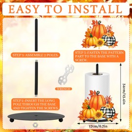JarThenaAMCS Fall Thanksgiving Paper Towel Holder Pumpkin Leaves Sunflower Metal Towel Stand Autumn Decoration Accessory for Harvest Party Home Kitchen Countertop