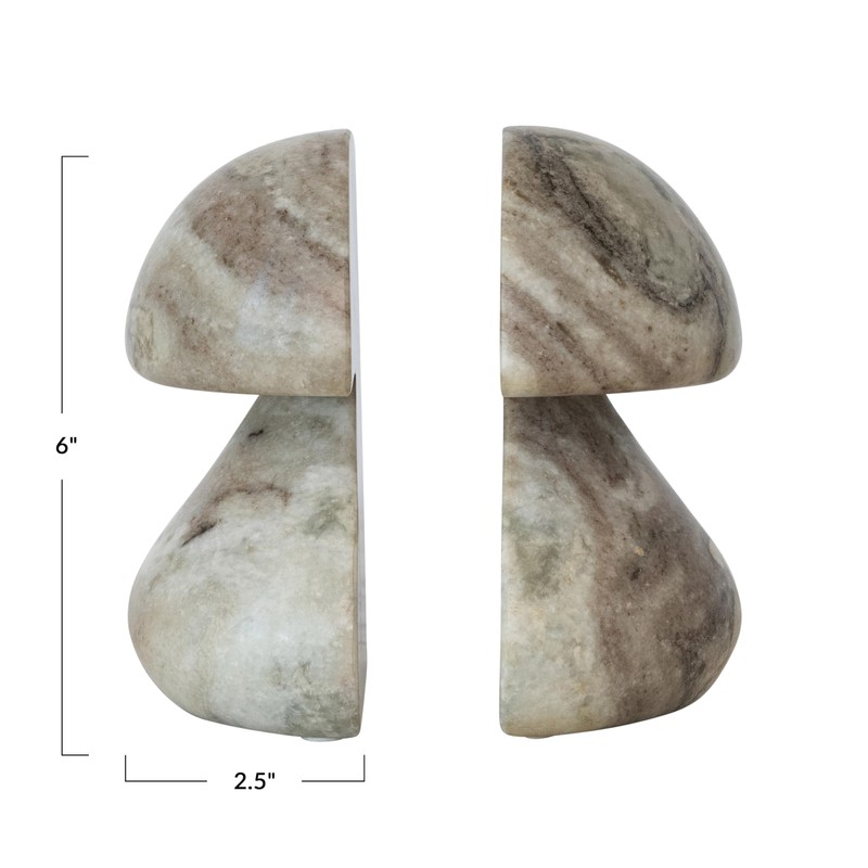Creative Co-Op 2-Piece Marble Mushroom Shaped Bookends, Mint Chocolate Mélange