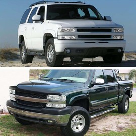 Headlights Assembly Compatible with 99-02 Chevy Silverado / 00-06 Tahoe Suburban Headlights Headlamp with Bumper Lights, Chrome Housing Clear