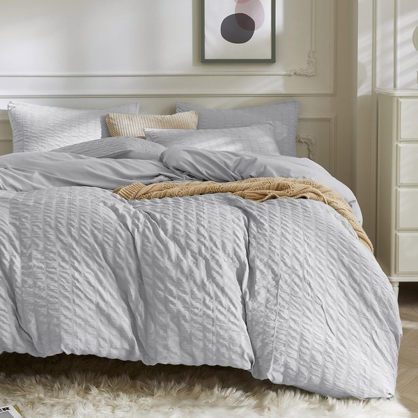 JELLYMONI Light Grey Duvet Cover King Size, 3pcs Washed Microfiber